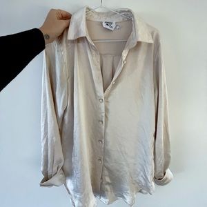 Princess Polly Satin Dress Shirt in Cream Colour